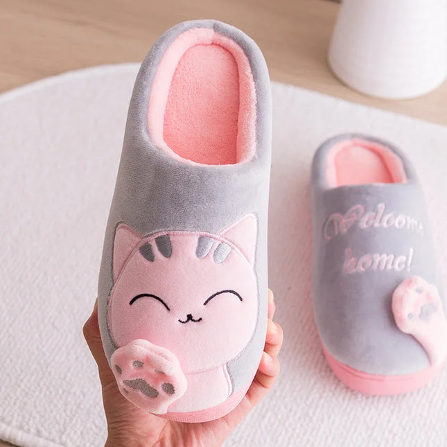 Women's Winter Home Slippers Cartoon Cat Shoes Soft Winter Warm Home Cotton Slippers Indoor Bedroom Couple Couple