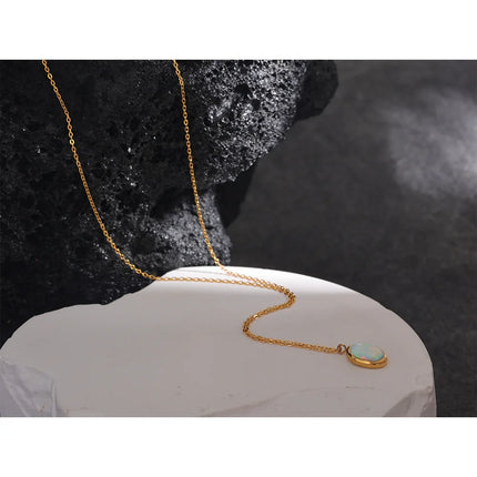 Yhpup Exquisite Stylish Processed Opal Stone Minimalist Small Chic Pendant Necklace 18k Gold Plated Jewelry for Women Gift