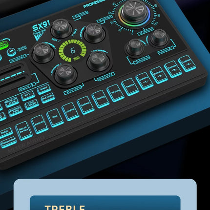 SX91 48V Audio Mixer with Voice changer,Podcast Mixer,Sound Card for Phone Gaming Karaoke Studio Live Streaming Podcast