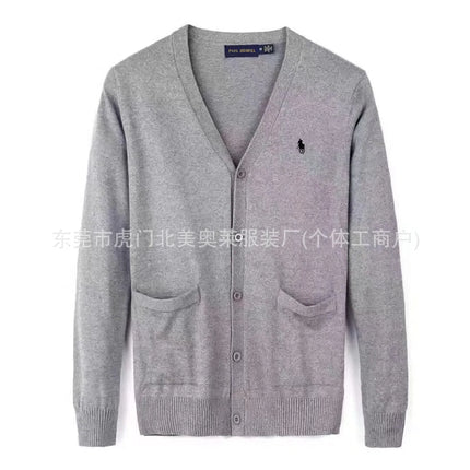 Winter New Style RL Horse Logo Men's Knitted Sweater Button Cardigan Business Casual Cotton Sweater Breathable Machine Washab...