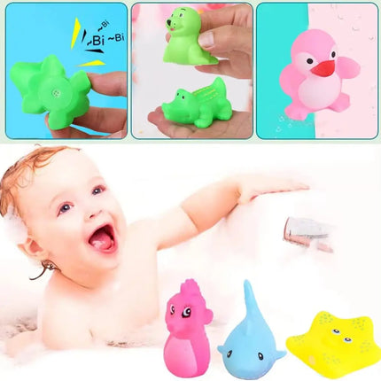 10pcs Preschool Bath Toys Rubber Sea Animals Toy Squeaky Bathtub Toys Baby Pool Floating Toy for Toddler Kids Party Decoration