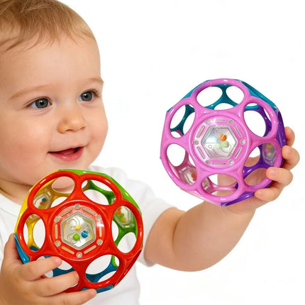 Baby Soft Rattle Ball, Sensory Grasping Toy with Sound, Easy Grip Hollow Ball Early Educational Development Toy for Toddlers