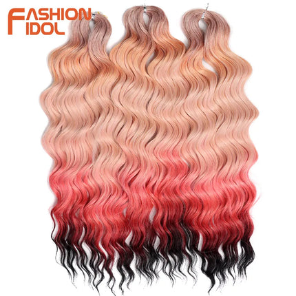 Anna 24 Inch Hair Synthetic Deep Wave Braiding Hair Extensions Braid Hair Ombre Rainbow Red Orange Twist Crochet Curly Hair