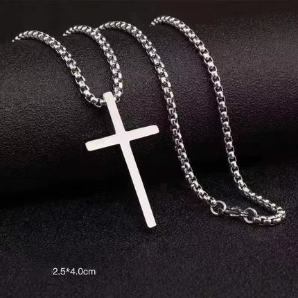 Stainless Steel Cross Necklace for Men Boys,Silver Color Plain Cross Pendant Collar,Hiphop Classic Punk Jewelry Gift