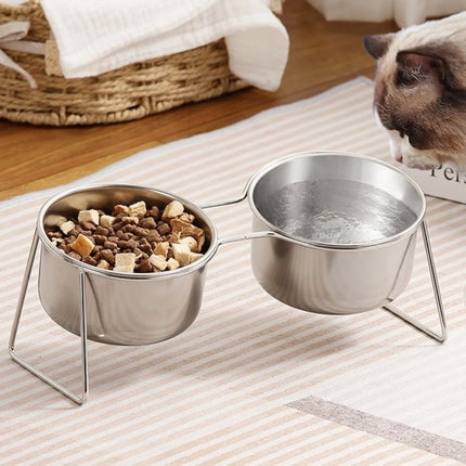 Anti-Tipping Stainless Steel Cat Bowl with Stand Sturdy High Foot Dog Feeder Fall-Resistant Rust Proof Pet Food Bowl
