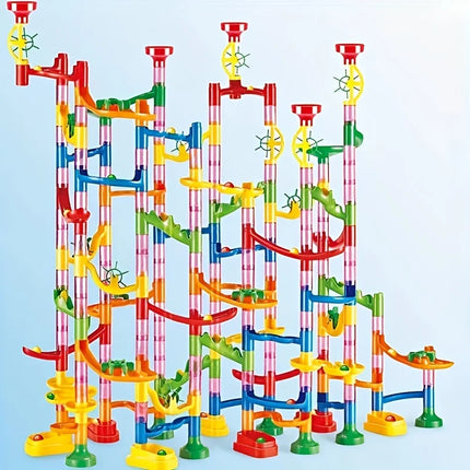 Colorful marble track building block set, creative builder track ball slide toy, track assembly building block toy.