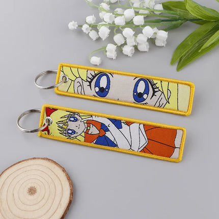 Sailor Moon Keychain Usagi Anime Embroidery Key Tag Motorcycles Cars Backpack Chaveiro Keychain Fashion Key Ring Friends Gift