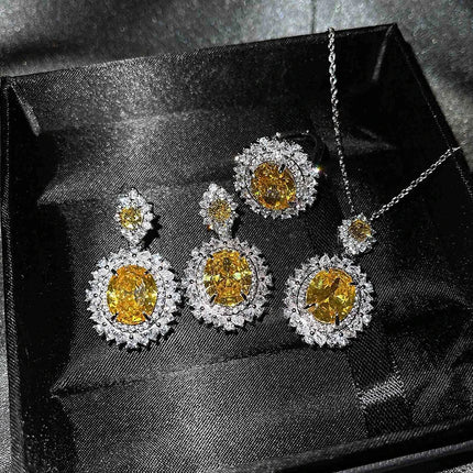 3Pcs/set For Women Girls Party  Elegant Luxury Fashion Crystal Zircon Necklace Earrings Ring Wedding Bride Jewelry Set Gifts