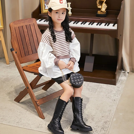 Girls Long Boots Children Knee-High Fashion Motorcycle Boots Rubber Soft Platform for Princess Kids High Boots Classic Winter