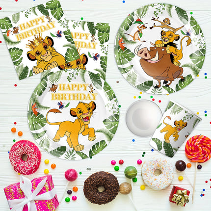 The Lion King Simba Jungle Theme Tableware Kit Printed Paper Plates Paper Cups Kids Boys Safari Birthday Party Decorations