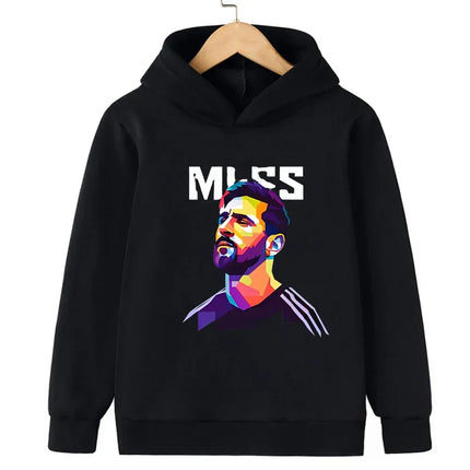 Messi Printed Children's Hooded Hoodie Plus Velvet Sweatshirt Casual Sportswear Pullover Black Top Boy and Girl Kid Baby Clothes