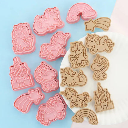 8 Pcs/set Cookie Cutters Plastic 3D Dinosaur Shape Cartoon Pressable Biscuit Mold Cookie Stamp Kitchen Baking Pastry Bakeware