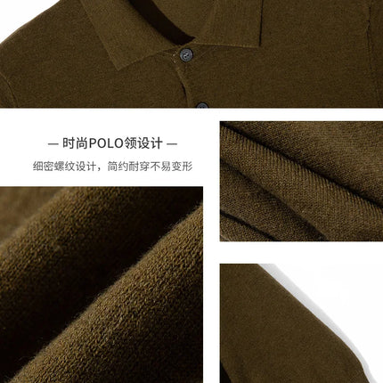 Men's short sleeved polo shirt, stylish top, knitted T-shirt, 2024 summer wool blend casual business pullover