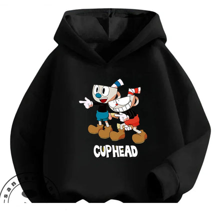 3-14Y Boys Girls Cuphead Hoodie Autumn Winter Cute Kawaii Cartoon Street Hot Fashion Outdoor Casual Trendy Cozy