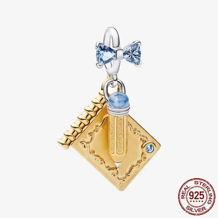 Key & Lock 925 Sterling Silver Pave Moon Heart Flower Dangle Charms Fit Original Bracelet Beads Jewelry DIY Gift plata de ley