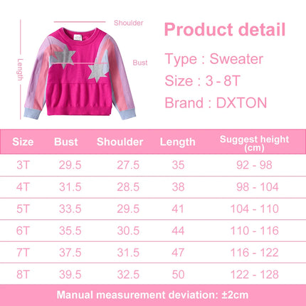 DXTON Children's Sweater for Autumn Winter Girls Red Star Striped Pullover Knitwear Kids Knitting Pullovers Tops Children Clothes