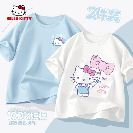 (2 Pieces Per Pack) Sanrio Summer Baby Girls 100% Cotton Clothes Kid Children Girl Hello Kitty Printed T-shirts Short Sleeve Top