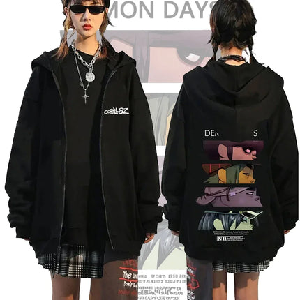 Gorillaz Graphic Zipper Hoodie Women Men Autumn Winter Hip Hop Fashion Streetwear Oversized Zip Up Jacket Coat Fleece Sweatshirt