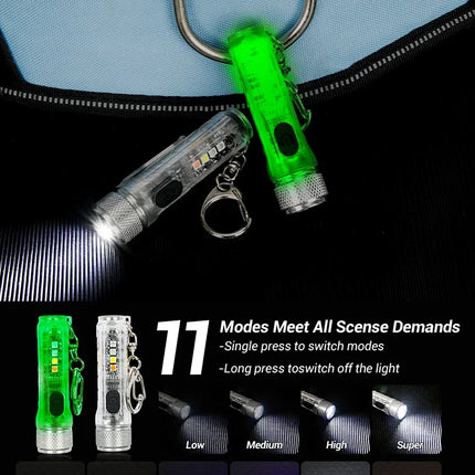 Mini Keychain Flashlight USB Rechargeable Powerful Flashlight Outdoor Camping COB Emergency Red and Blue Torch Tail Magnet Light