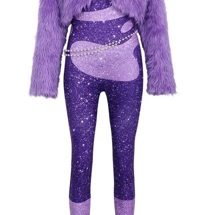 Cartoon Zoo 2 Gazelle Cosplay Purple Plush Coat Jumpsuit Costume Set Adult Kids Girls Halloween Clothes Outfits Carnival Party