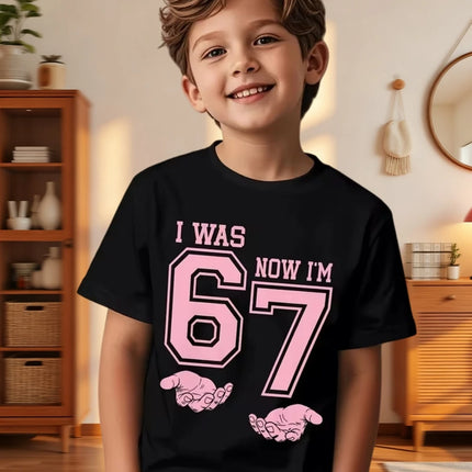 67 Meme T-Shirt for Kids 6-7 Years Old Birthday Party Gifts Summer Short Sleeve Tees Crew Neck Graphic Y2k Children's Clothing