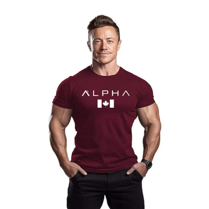Men's Fitness Sport T-shirt Breathable Slimming Summer Trendy Brand Printed Casual Cotton round Neck Short Sleeve T-shirt