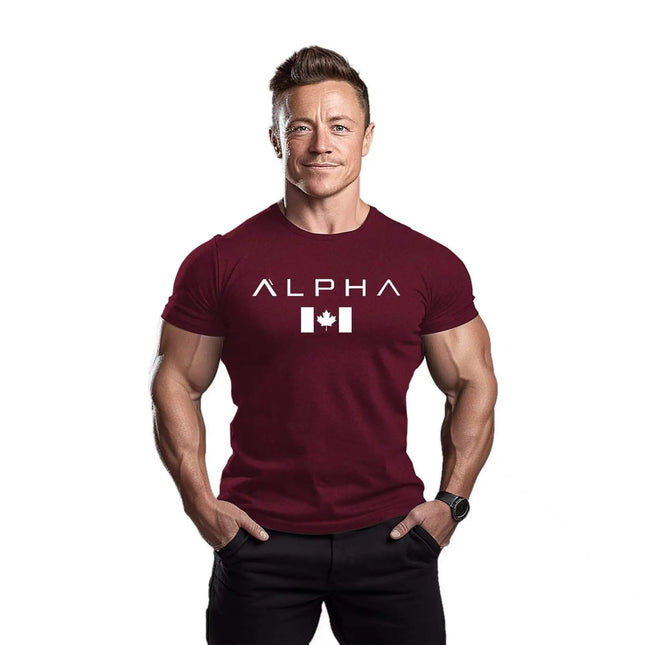 Men's Fitness Sport T-shirt Breathable Slimming Summer Trendy Brand Printed Casual Cotton round Neck Short Sleeve T-shirt