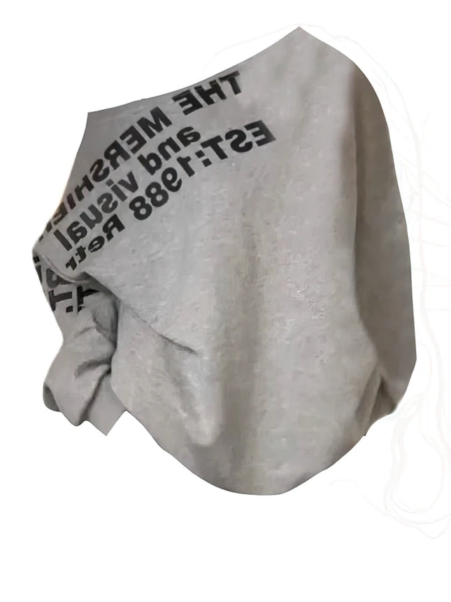 Y2k Sexy Oversize T shirt Women Streetwear Txt Print Long sleeve Basic Top Lady Fall Winter Korean One shoulder Sweat Shirt