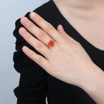 Adjustable Stainless Steel five-leaf Flower Opening Ring Fashion Women Plum Blossom Finger Jewelry Classic Party Gift Clover