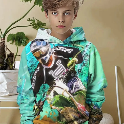 Child Sweatshirt Boys' Fashion Motocross Racing 3D Printed Casual Hoodie Long Sleeve Polyester Sport Tops Pullover Kids Clothes