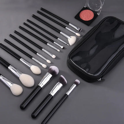15 Pcs Makeup Brush Set Cosmetic Brushes Makeup Brushes Goat Hair for Eyebrow Eyeshadow Foundation Travel Portable with Pouch