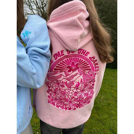 Combhasaki Women Preppy Oversize Hoodies Y2k Floral Letter Embroidery Pullover Long Sleeve Loose Sweatshirt with Kangaroo Pocket