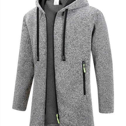 Men's Retro Zipper Jacket Mid Length Windbreaker Spring Autumn Winter Fleece Warm Jackets Fashion Casual Patchwork Yarn Coat