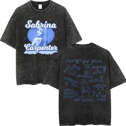 Retro Washed Sabrina Carpenter Merch T-shirt Y2k Fashion Aesthetic Short Sleeved Summer Men's Women's Casual Oversized T-shirt