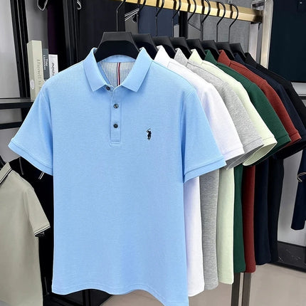 100% pure cotton short-sleeved men's polo shirt, summer fashion, high-end brand, pony embroidery, golf top, casual business T-shirt