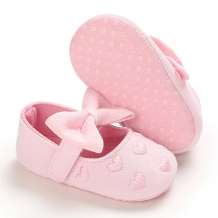 Spring and Autumn Embroidered Peach Heart Step Bow-knot Baby Shoes 0-1 Year Old Hand held Male and Female Baby Soft Bottom