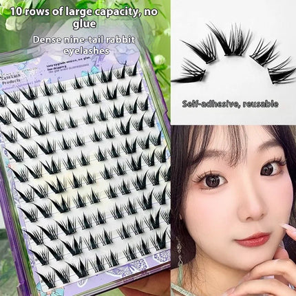 No Glue Self-Adhesive False Eyelashes - Dramatic Volume Natural Wispy Winged Fox Eye Manga Style Fluffy Cat Eye Lashes 7-12mm