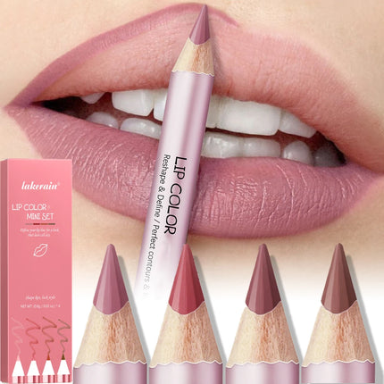 1/4Pc Mini Waterproof Matte Lipliner Pencil Pink Brown Contour Tint Lipstick Lasting Non-stick Cup Moisturising Lips Makeup Kit