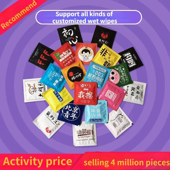 100pcs/lot Aviation individually packed wet wipes disposable wipes customized logo hands cleaning wipes single packet WHOLESALE