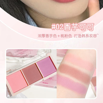HISYI three-color blush matte natural nude makeup brightens the appearance and brightens the color. Three-color blush plate