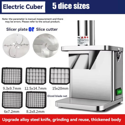 Commercial Electric Vegetable Cube Cutting Machine Fruit Slicer Cutting Strip Dice Potato Carrot Food Processor with 5 Blades
