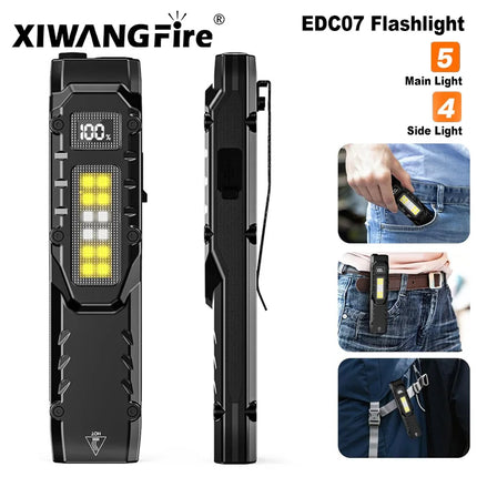 1500LM EDC Tactical LED Flashlight - Pocket USB-C Rechargeable,IPX5 Waterproof, Side Light & Clip for Daily Carry/Travel/Outdoor