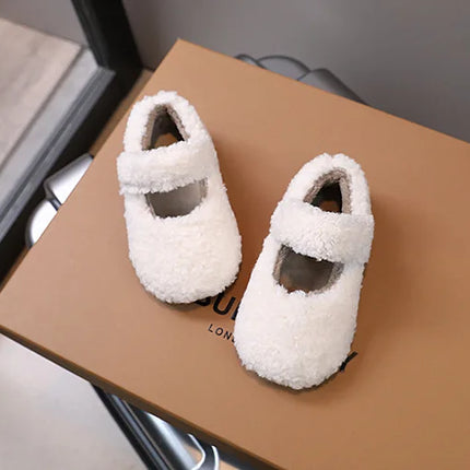 Children Fur Shoes 2024 Winter Kids Warm Plush Shoes For Girl Flat Loafers Moccasins Girls Casual Shoes Khaki, Beige