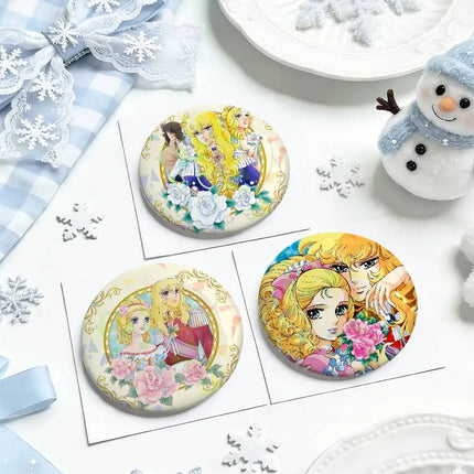 manga art anime Rose of v-Versailles Lady Oscar round Badge Laser Style Peripheral Lapel Pins Goods Tinplate Brooch﻿ bag decor