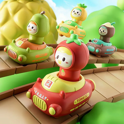 Baby Presses Fruit Cart Toy Cartoon Color Cognitive Inertia Slid Children Car Toy Hand Eye Coordination Parent-child Interaction