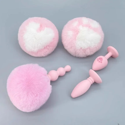 Small Silicone Butt Plug Dildo Vaginal Plug with Detachable Fake Soft Fox Rabbit Tail for Couple Anal Bead Dilator Sex Toys
