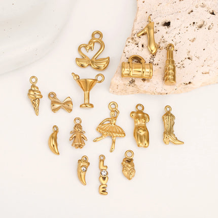 3Pcs Lipstick/Martini Wineglass/Ballet Girl Charm Fashion Stainless Steel Pendant DIY Exquisite Necklace Bracelet Jewelry Making