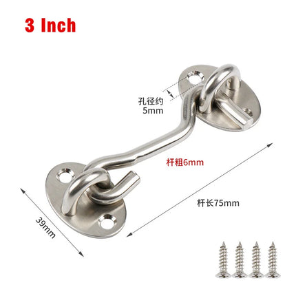 Stainless Steel Heavy Duty Privacy Hook and Eye Latch Lock with Screws Black Silver Barn Door Easy Locks Gate Latch Window Wind
