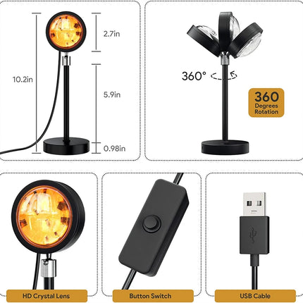 16 Colors RGB USB Sunset Light Mobile Phone Self Photography Light LED Rainbow Neon Night Light Projector Photography Wall Lamp