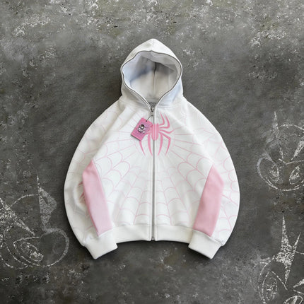 American Retro Spider Patchwork Print Hoodies Fashion Oversized Loose Full Zipper Hoodie Men Jacket Gothic Street Y2k Sweatshirt